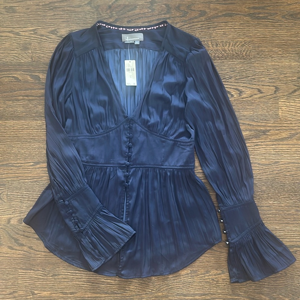 Anthropologie Navy Long Sleeve Blouse